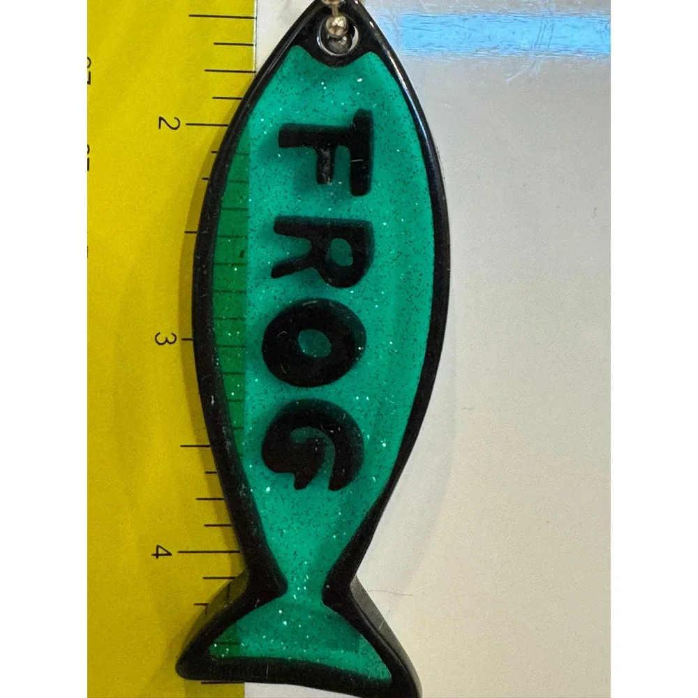 Green Glitter Fish Keychain Frog Text Bag Charm Kitsch Y2K Ironic Accessory